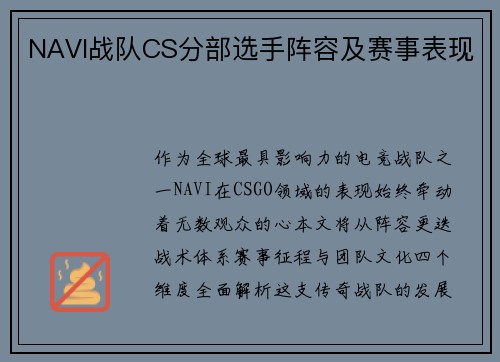 NAVI战队CS分部选手阵容及赛事表现
